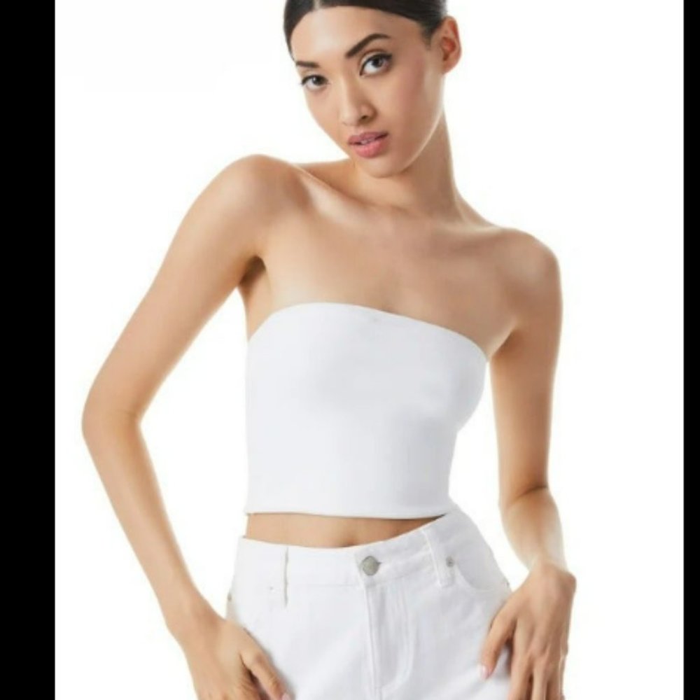 NWT Alice + Olivia Allison Crop Tube Top Strapless Sweater White Small $195